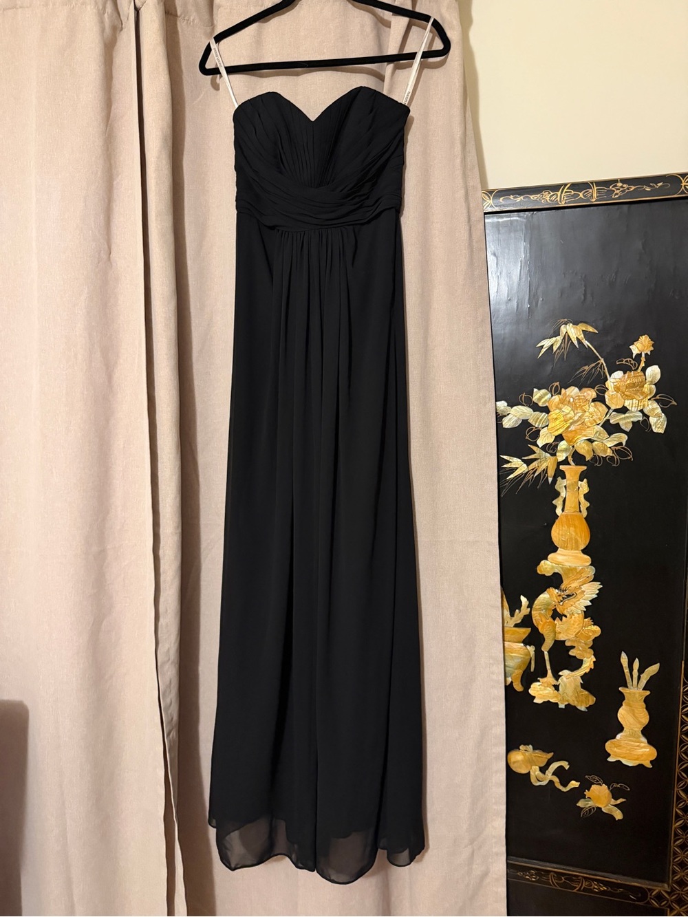 david's bridal black dresses | | Davids Bridal Strapless Sweetheart Evening Gown feature_Center Keyhole black velvet maxi dress Waist:46